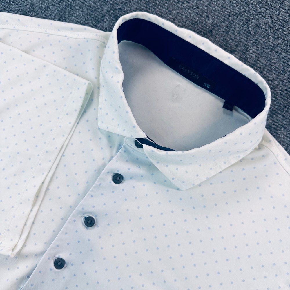 Greyson Men's 2XL White Blue Micro Wolf Geometric Print Golf Polo Shirt Outdoors